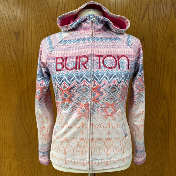 EUC Burton Colombo Light Ski Jacket Pink Fleece with Aztec Pattern Zip Up Snow - Picture 1 of 13